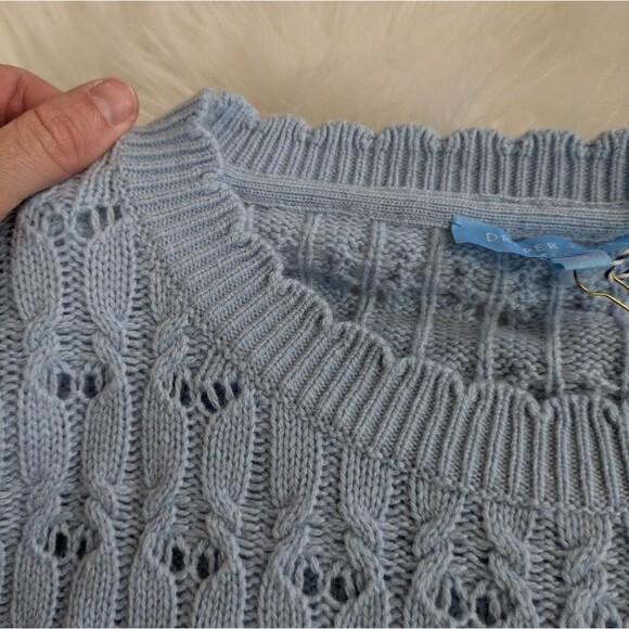 NWT Draper James Wool Cashmere Puff Sleeve Pointelle Cable Knit Sweater S Small - Picture 6 of 7